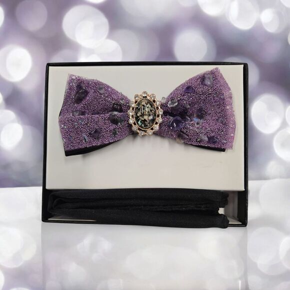 MEN'S  LUXURY GRAVELSTONE  BOW TIE WITH POCKET  SQUARE. SBT55. - Picture 1 of 3